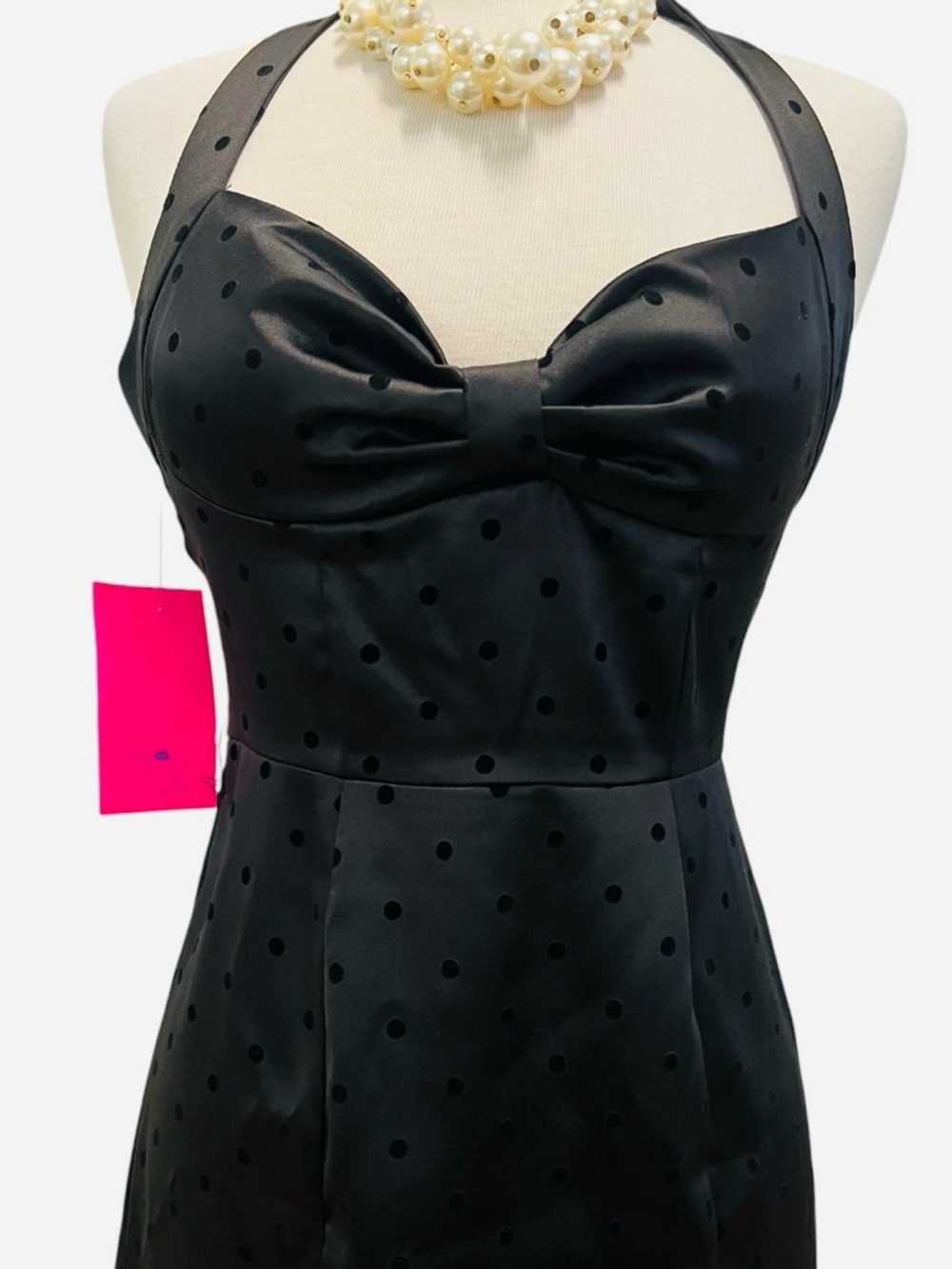 My Michelle Black Polka Dot Backless Halter Dress